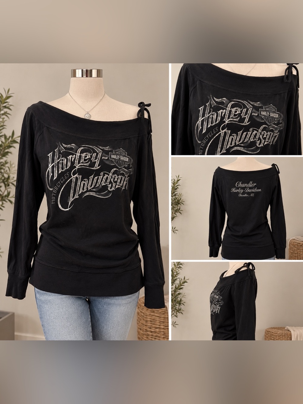 Harley-Davidson Black Women's Off-Shoulder Logo Sweatshirt